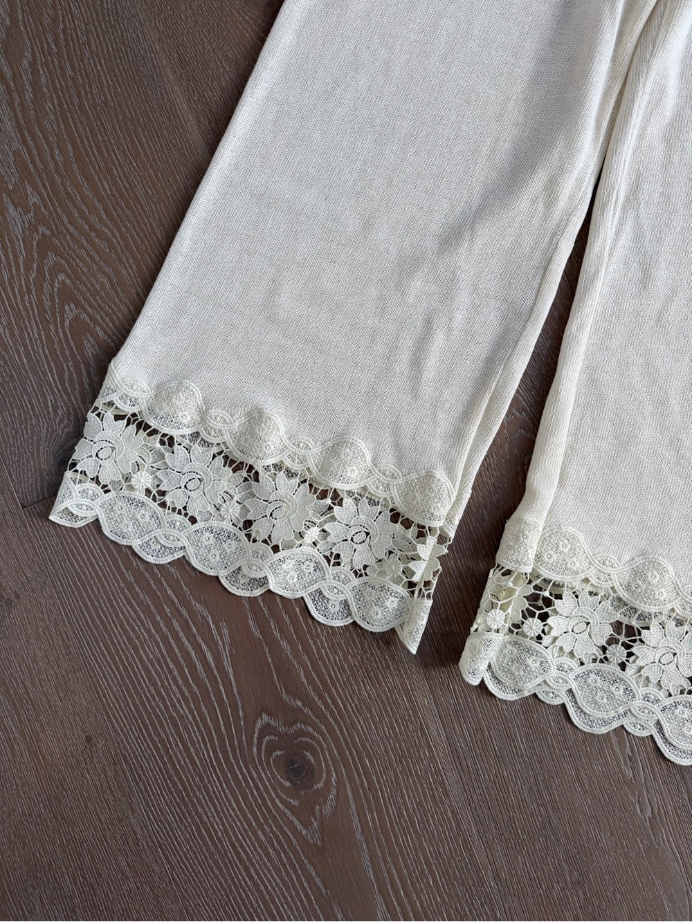 Zara NWT Ivory Lace Trim Knit Matching Set, Shirt and Pant, Large - Picture 9 of 11
